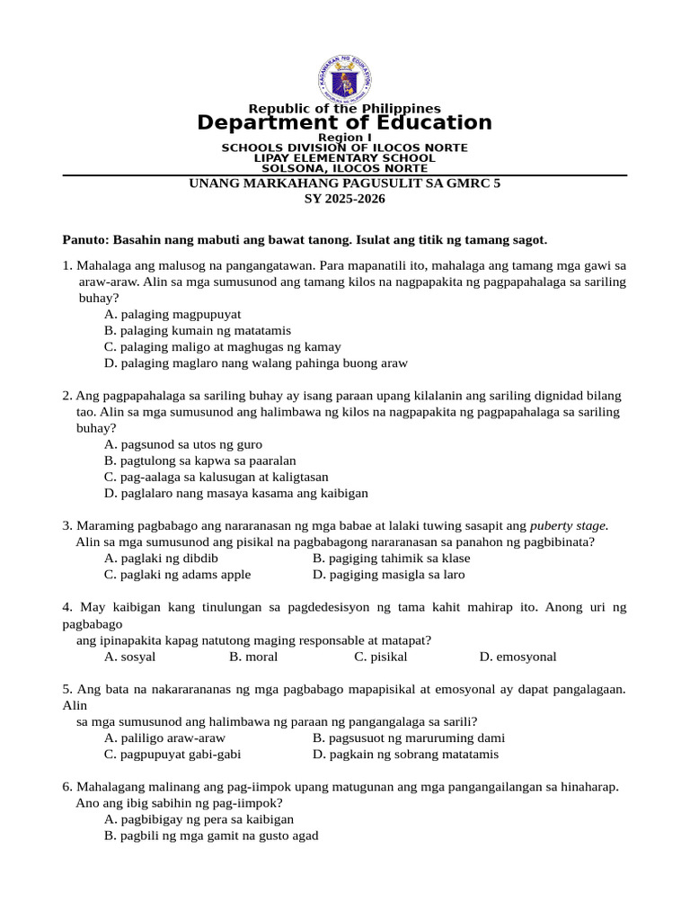 GMRC PT 2025 2026 Quarter 1 | PDF