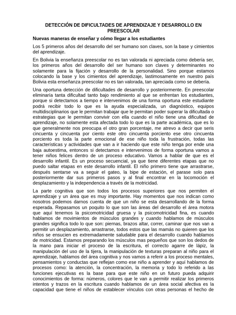 Dificultades de Aprendizaje en Preescolar | PDF | Aprendizaje ...