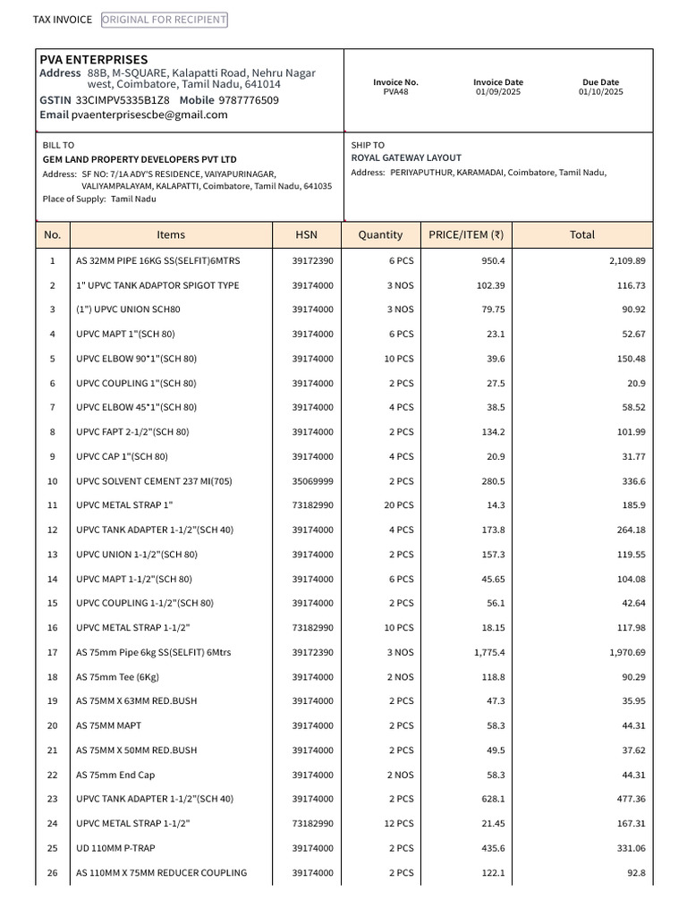 Invoice for Plumbing Supplies and Materials | PDF | Payments