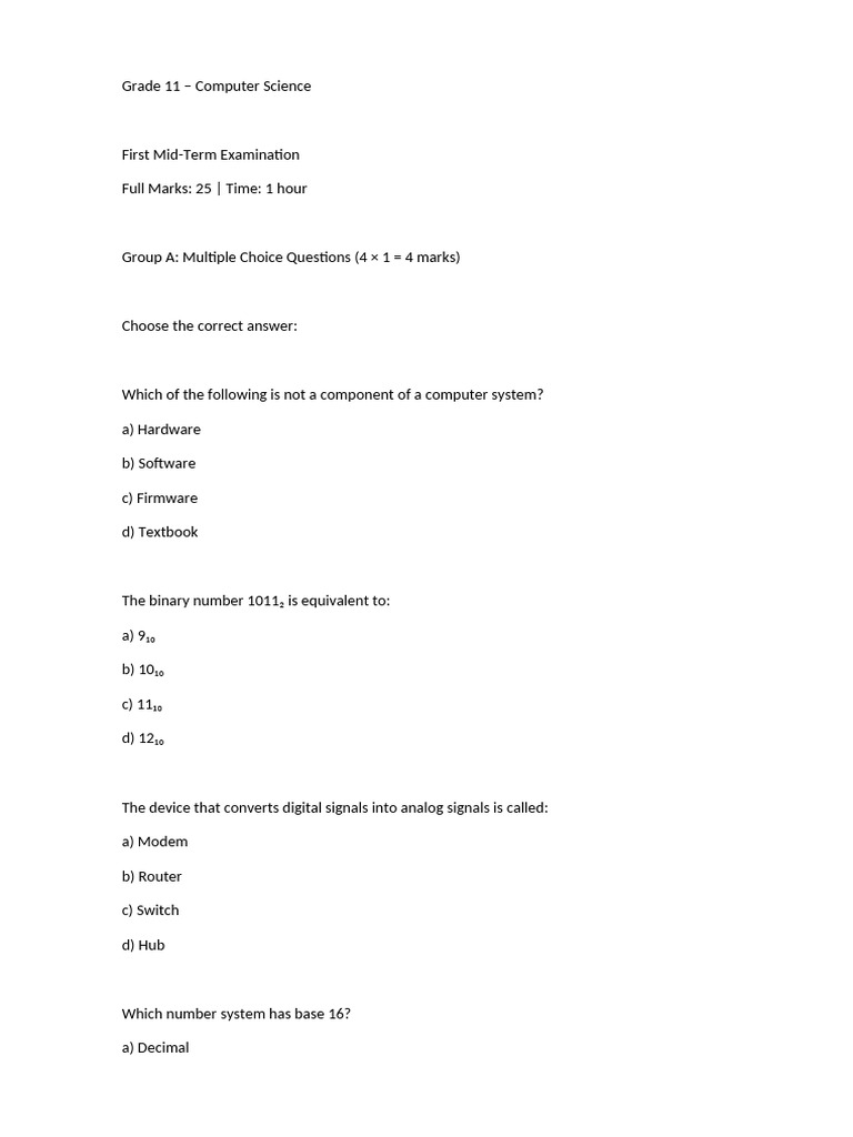 Grade 11 Computer Science Exam Guide | PDF