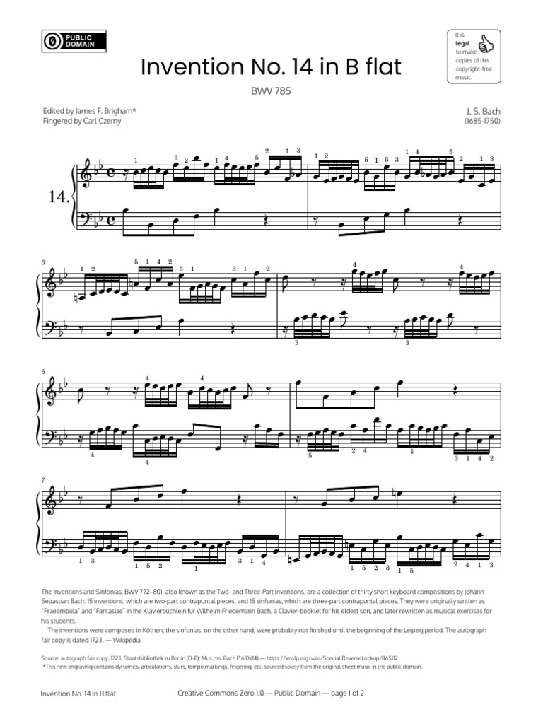 Bach's Invention No. 14 in B Flat | PDF | Johann Sebastian Bach