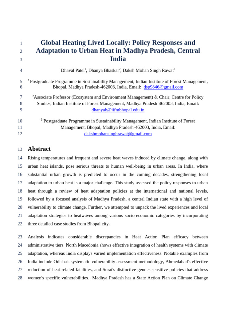 Urban Heat Adaptation Policies in Madhya Pradesh | PDF | Governance ...