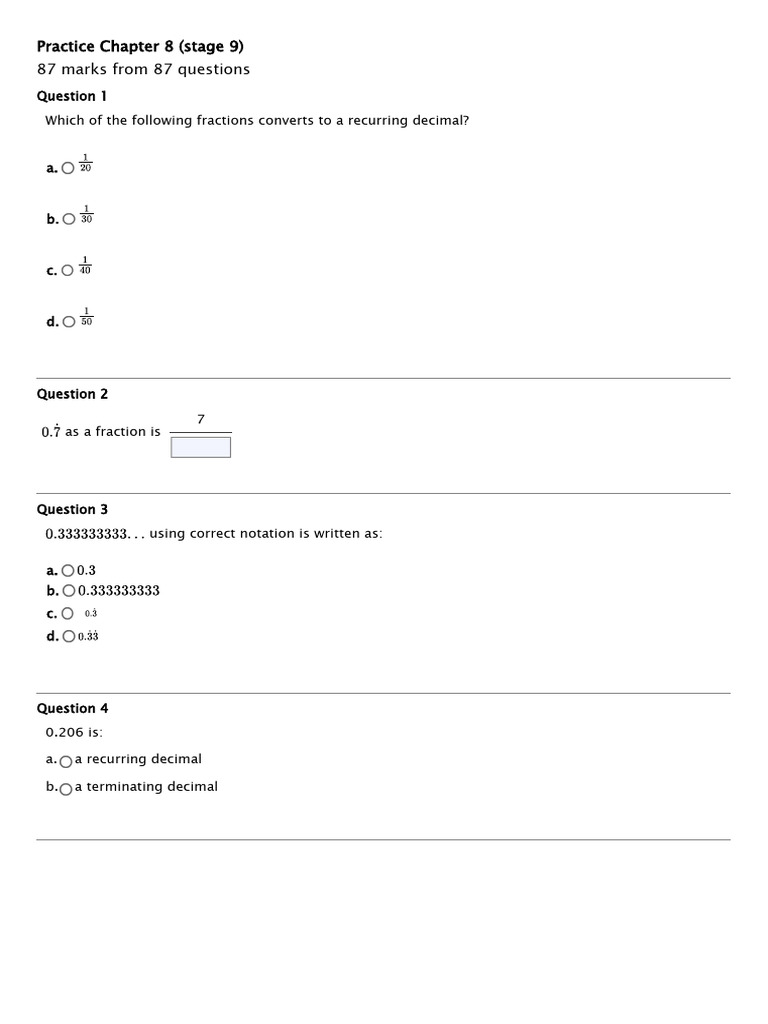 Recurring Decimals and Fractions Practice | PDF | Area | Number Theory