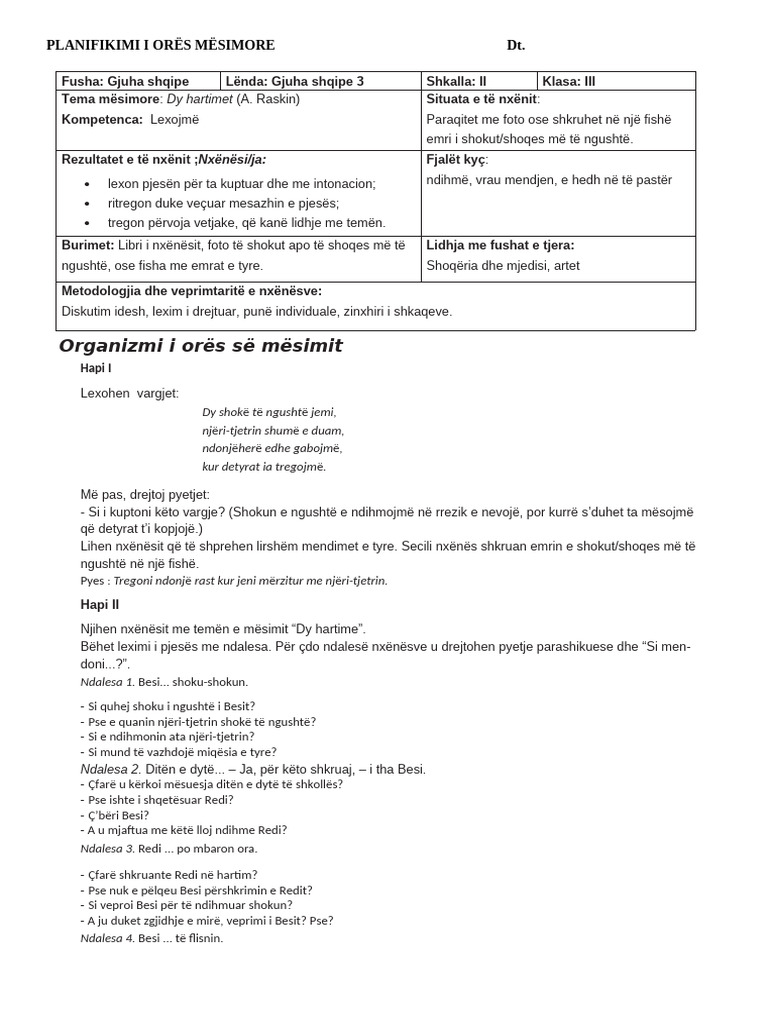 Planifikimi I Orës Mësimore Gjuhe Java 2 DT | PDF