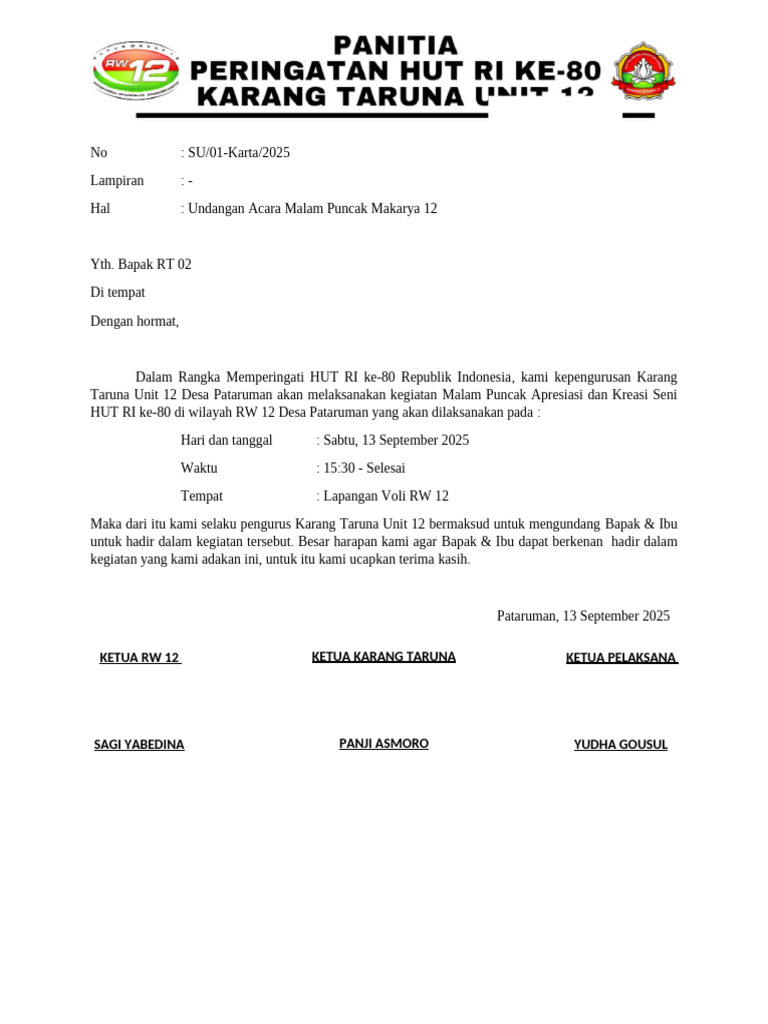 Surat Undangan RT 2 | PDF