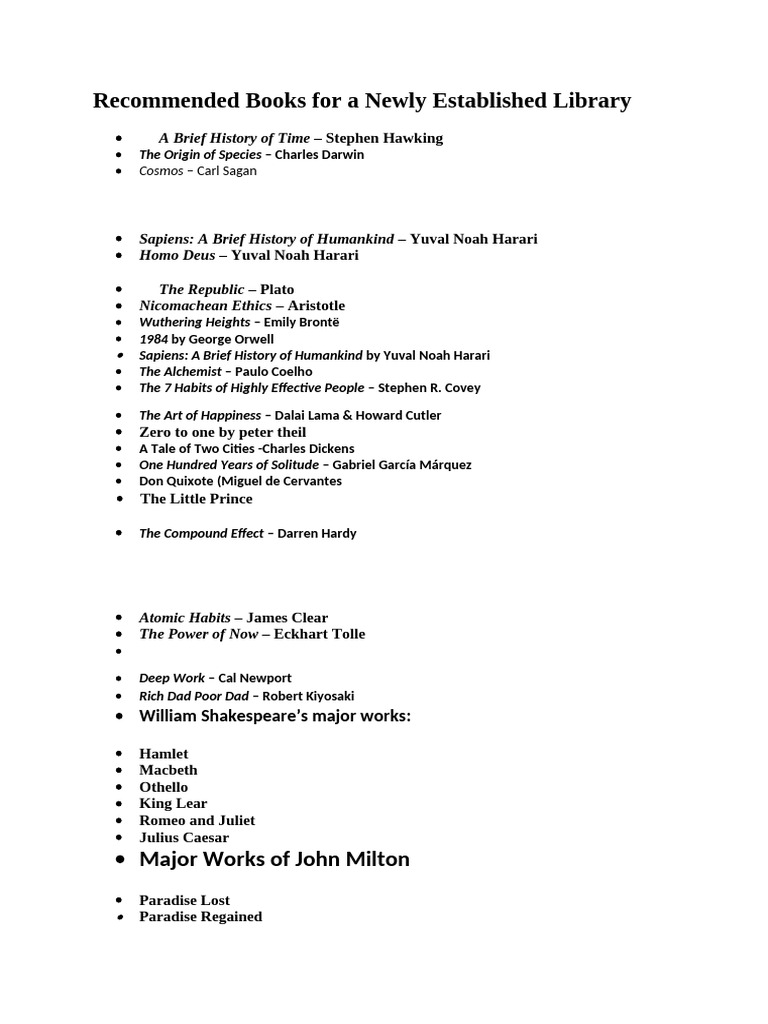 List of Books For Newly Library | PDF