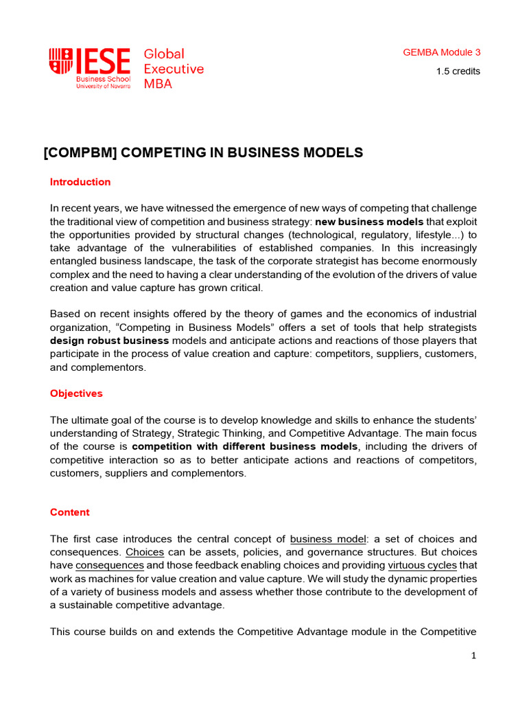 Competing in Business Models Course | PDF | Strategic Management ...