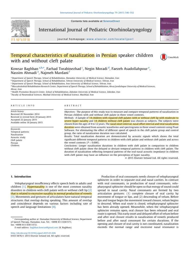 Temporal Characteristics of Nasalization in Persian Speaker Children ...