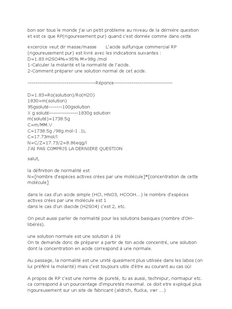 Normalité et Molarité en Chimie | PDF | Concentration molaire | Cuivre