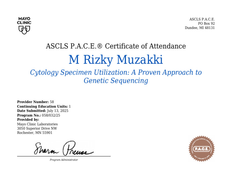 Certificate - Cytology Genetic Testing | PDF