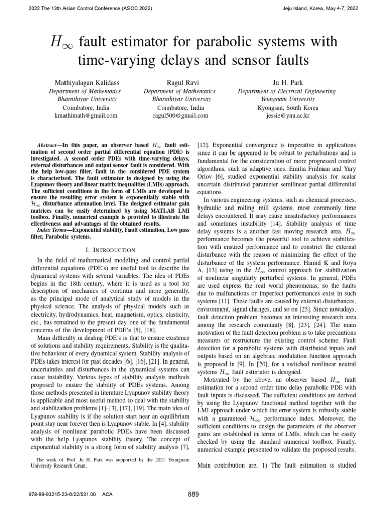 H∞ Fault Estimation in Parabolic PDEs | PDF | Partial Differential ...