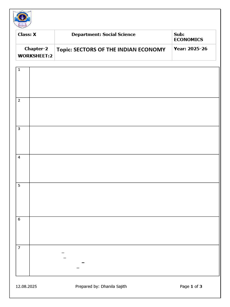 Sectors of the Indian Economy Worksheet | PDF | Economy Of India ...