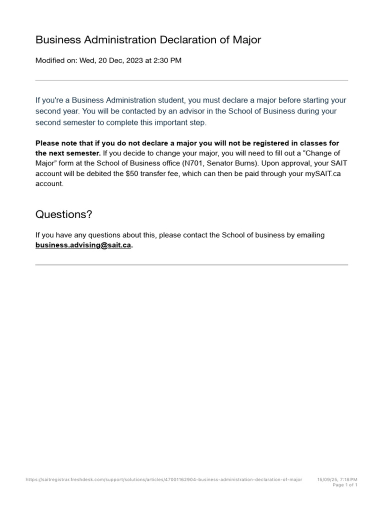 Business Administration Major Declaration Guide | PDF