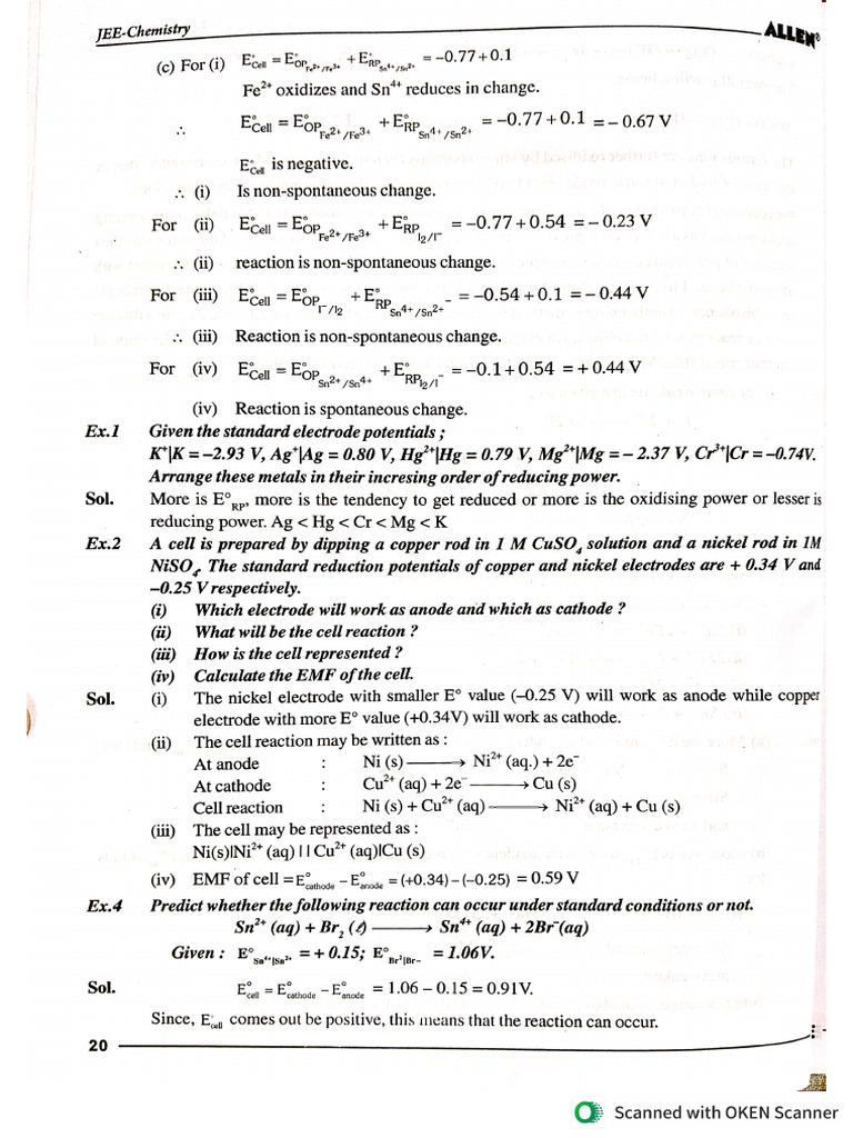 Electrochemistry Class 12 ALLEN Droppers Batch JEE Questions | PDF