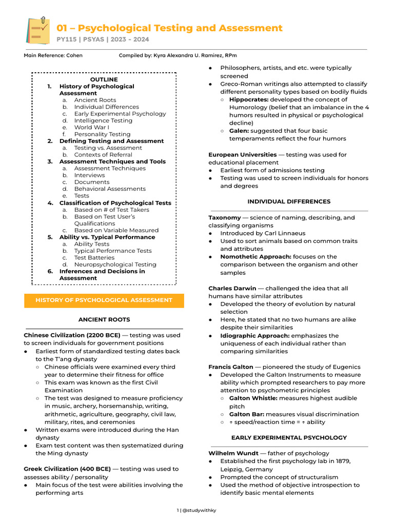 Psychological Testing Overview 2023-2024 | PDF | Statistics | Level Of ...