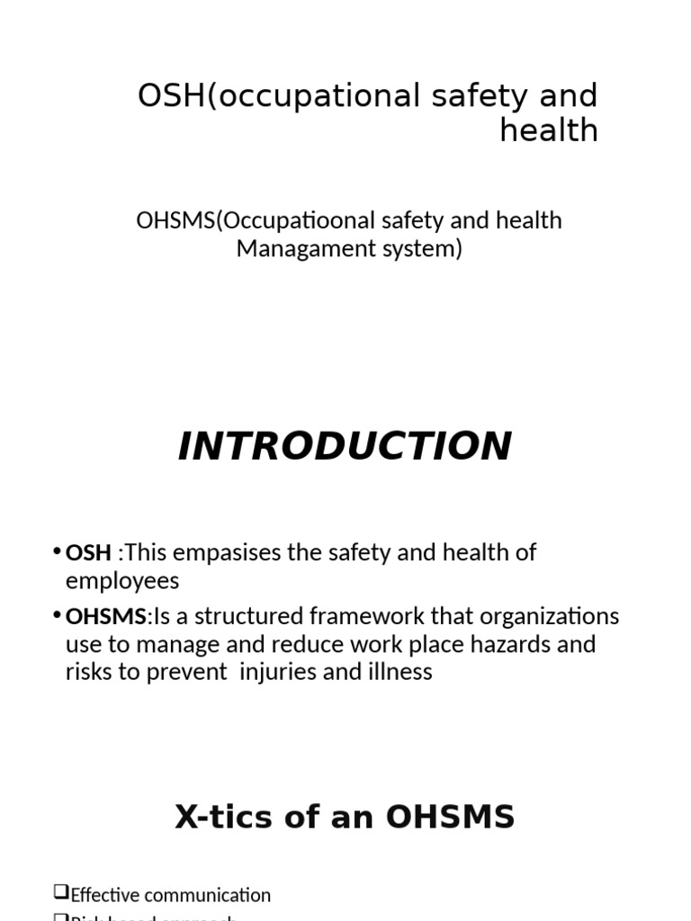 OSH (Occupational Safety and Health | PDF