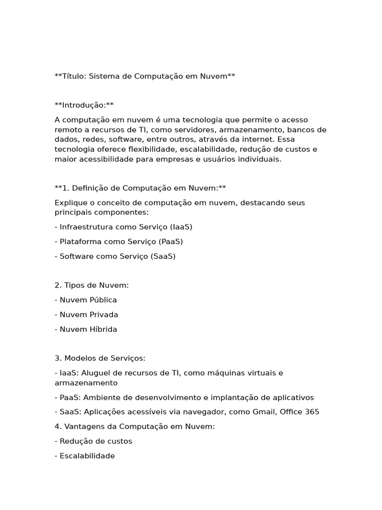 Vantagens e Desvantagens da Nuvem | PDF