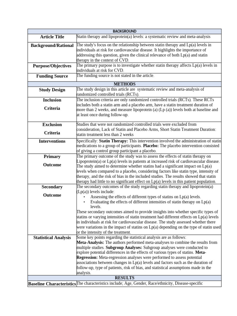 Statins and Lipoprotein(a) Levels: Review | PDF | Statin | Randomized ...