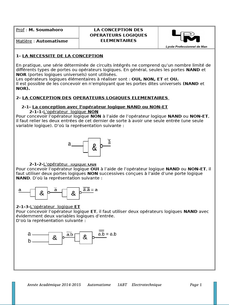 Conception des opérateurs logiques | PDF | Logique mathématique ...