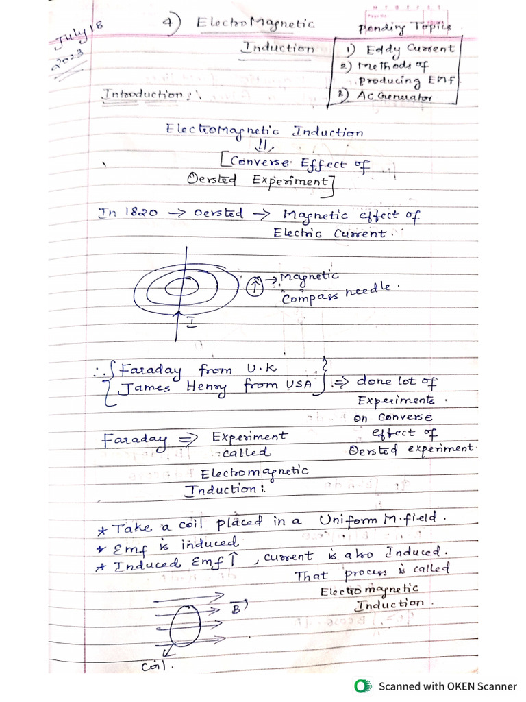 12th CBSE Electromagnetic Induction Physics Complete Handwritten Notes ...