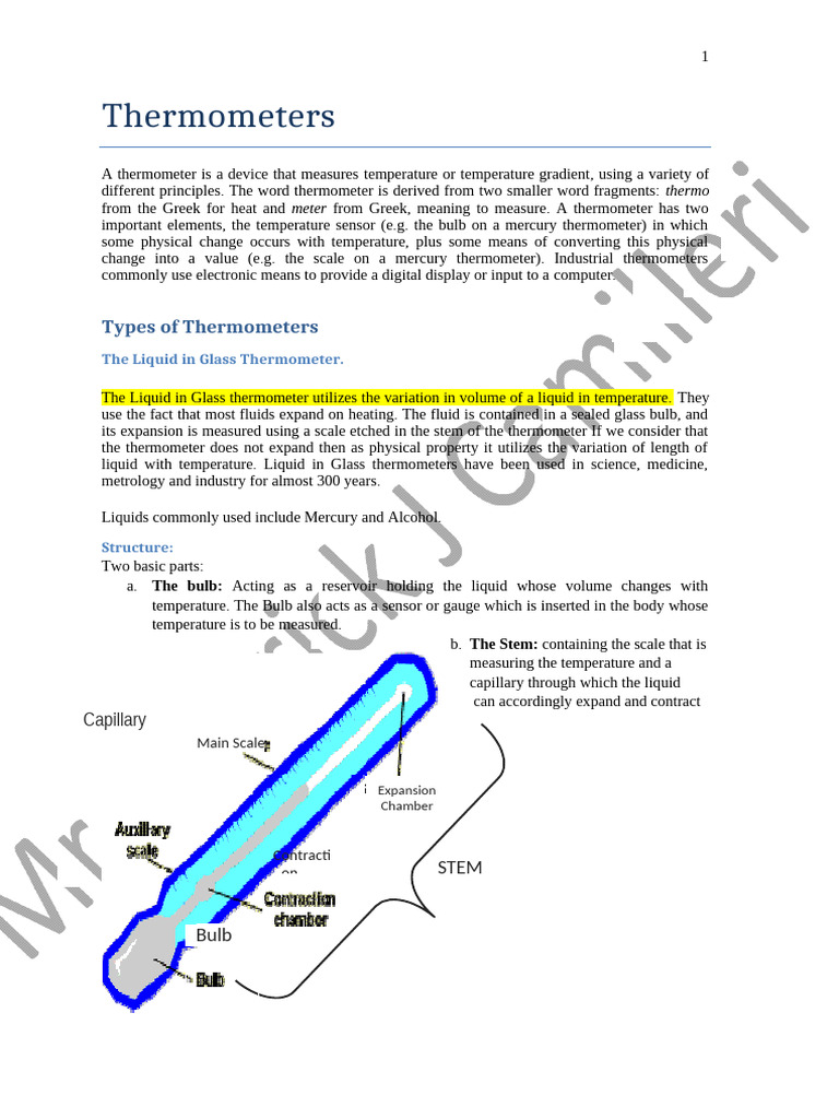 Types and Uses of Thermometers | PDF | Thermocouple | Thermometer