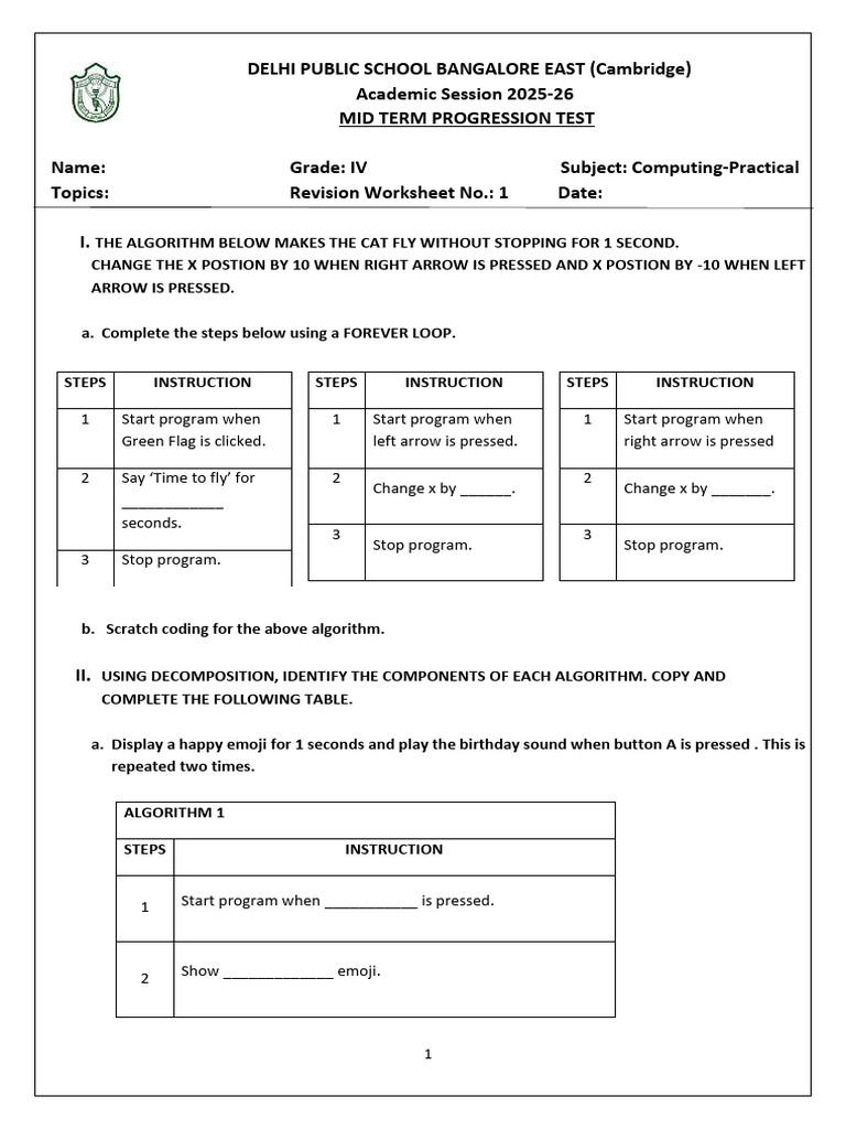 Computing Practical Worksheet for Grade IV | PDF | Computing | Computer ...