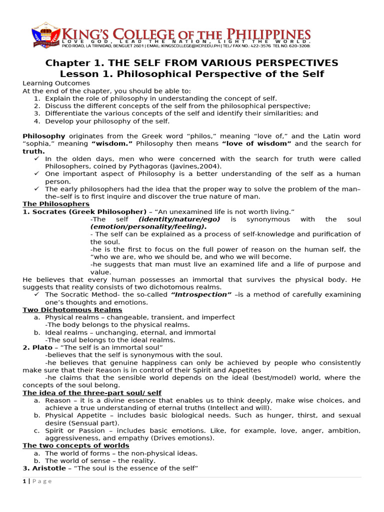 Philosophical Perspectives on the Self | PDF | Soul | Philosophy Of Self