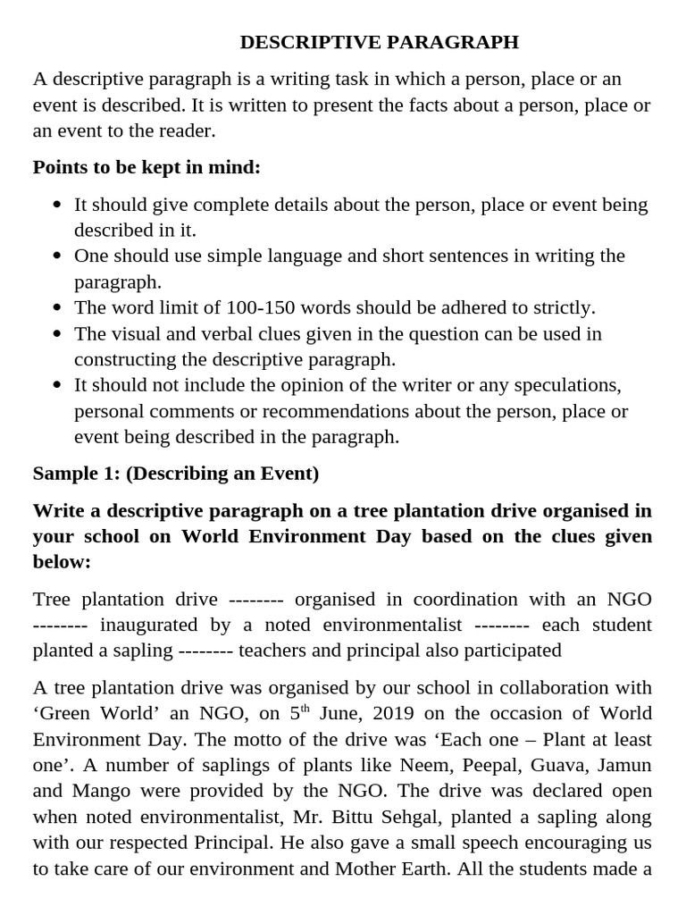Writing Descriptive Paragraphs Guide | PDF