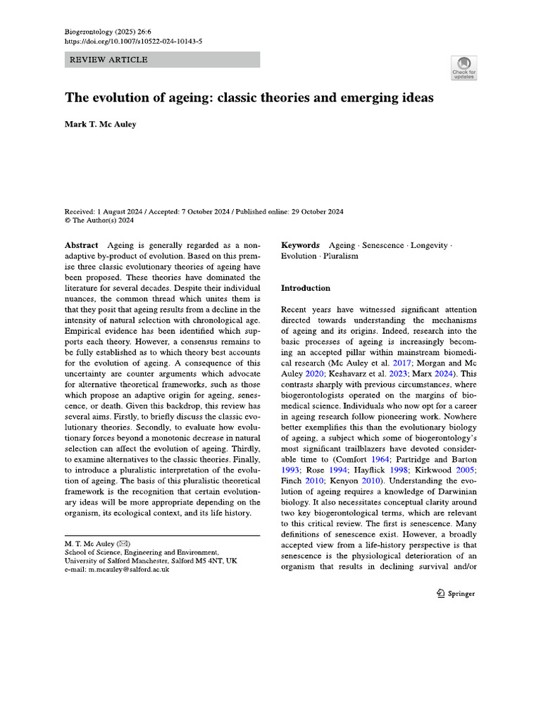 Texto2 The Evolution of Ageing Classic Theories and Emerging Ideas | PDF