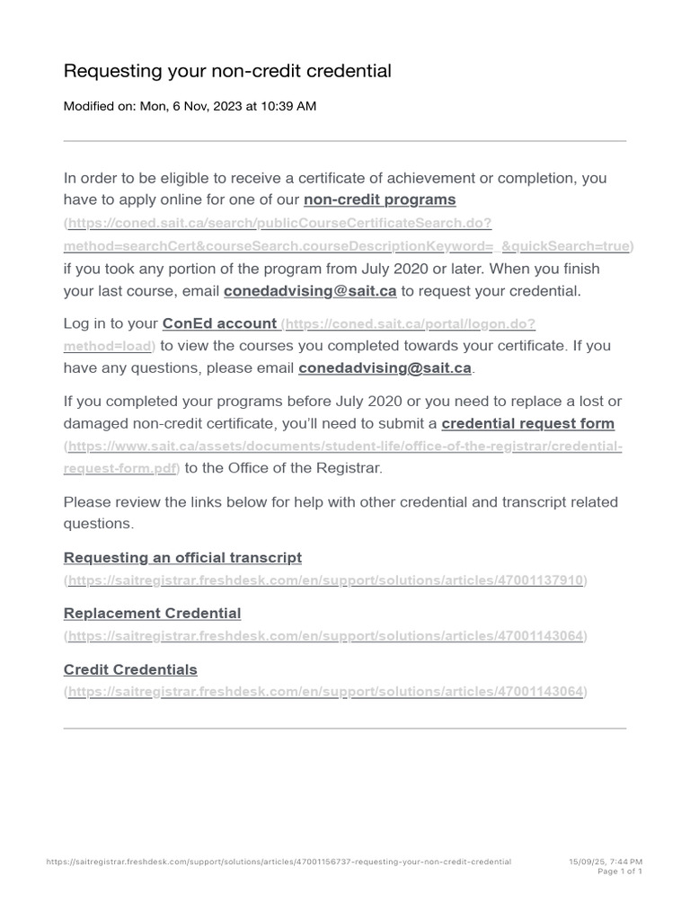 How to Request Non-Credit Credentials | PDF