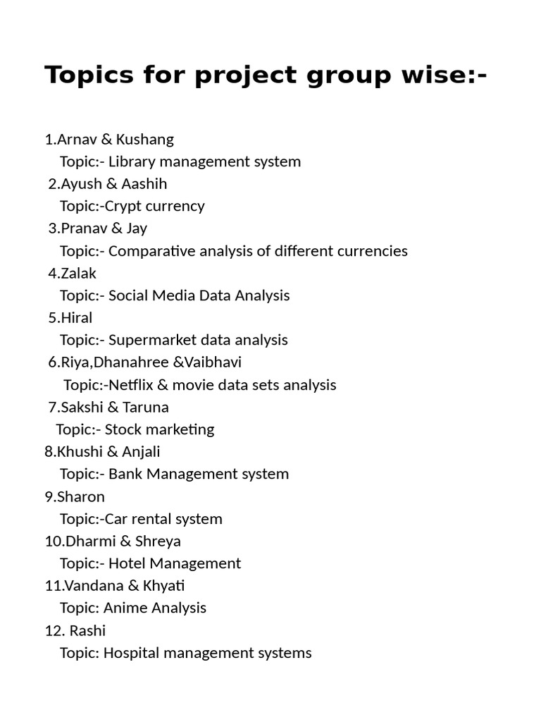 Topics For Project Group Wise | PDF