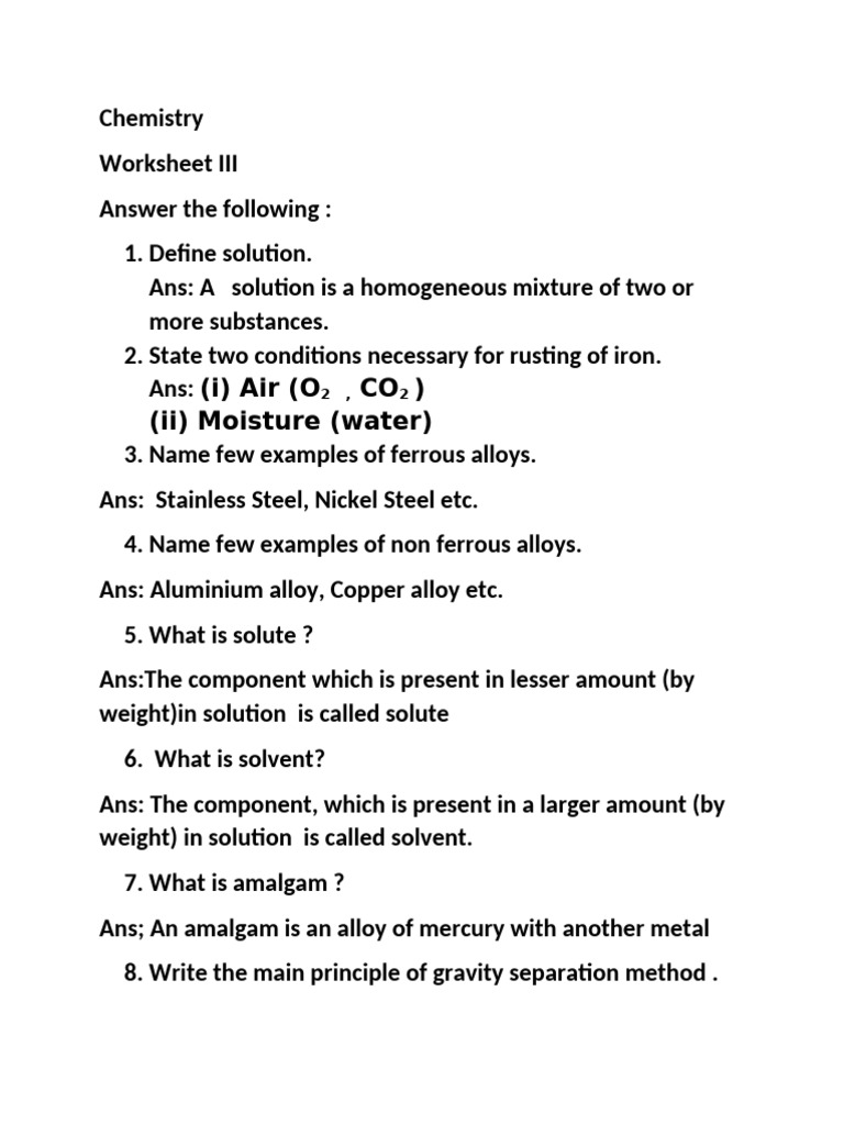 Maiii Worksheet X STD | PDF | Solubility | Iron
