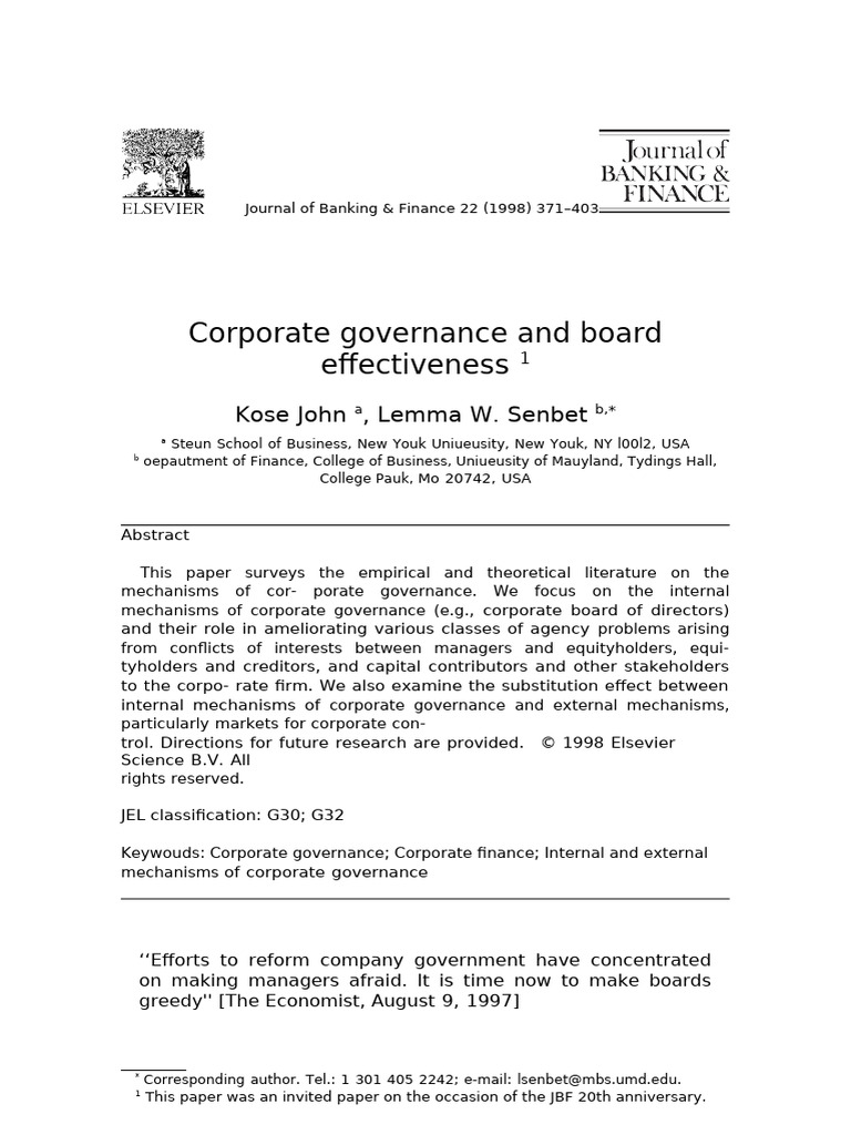 1 s2.0 S0378426698000053 Main | PDF | Corporate Governance | Governance