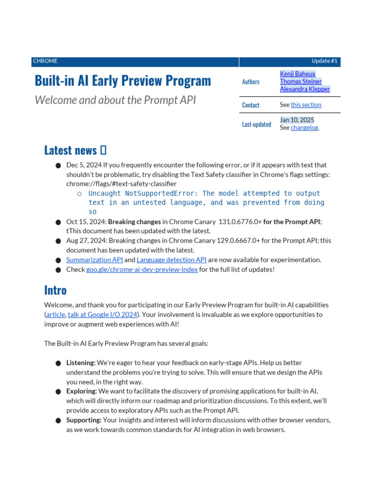 Chrome AI Early Preview Program Update | PDF | Artificial Intelligence ...