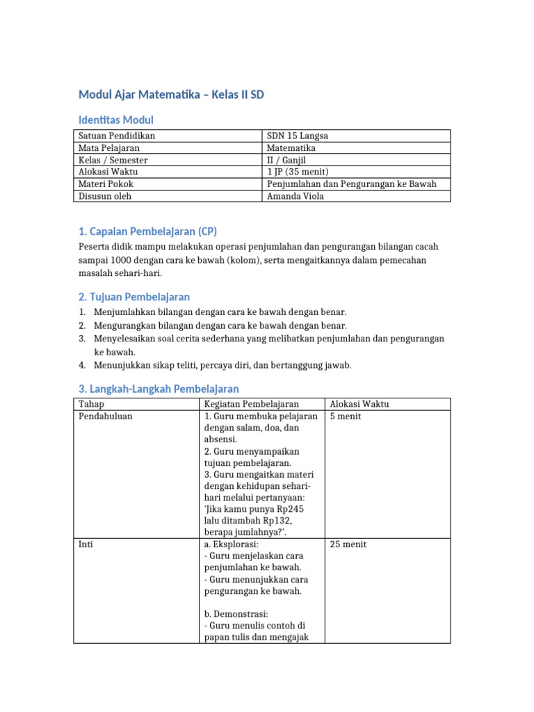 Modul Ajar Matematika Kelas 2 SD | PDF