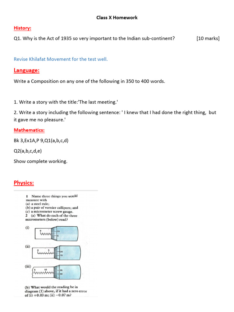 Class X Homework | PDF
