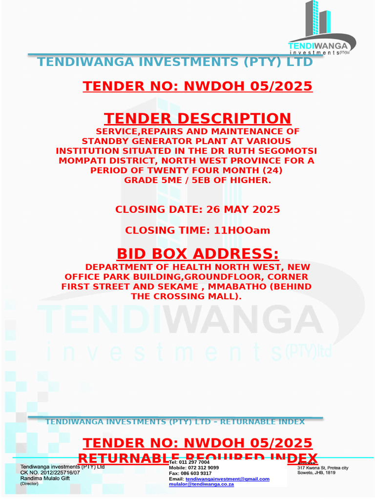 Tender for Generator Maintenance Services | PDF
