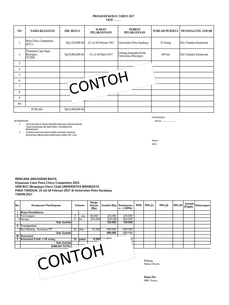 Contoh Pembuatan PROKER UKM 2017 | PDF