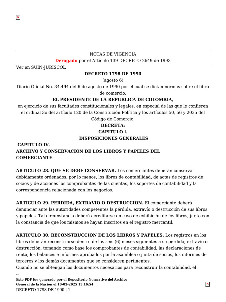 Normas del Decreto 1798 de 1990 | PDF | Contabilidad | Gobierno