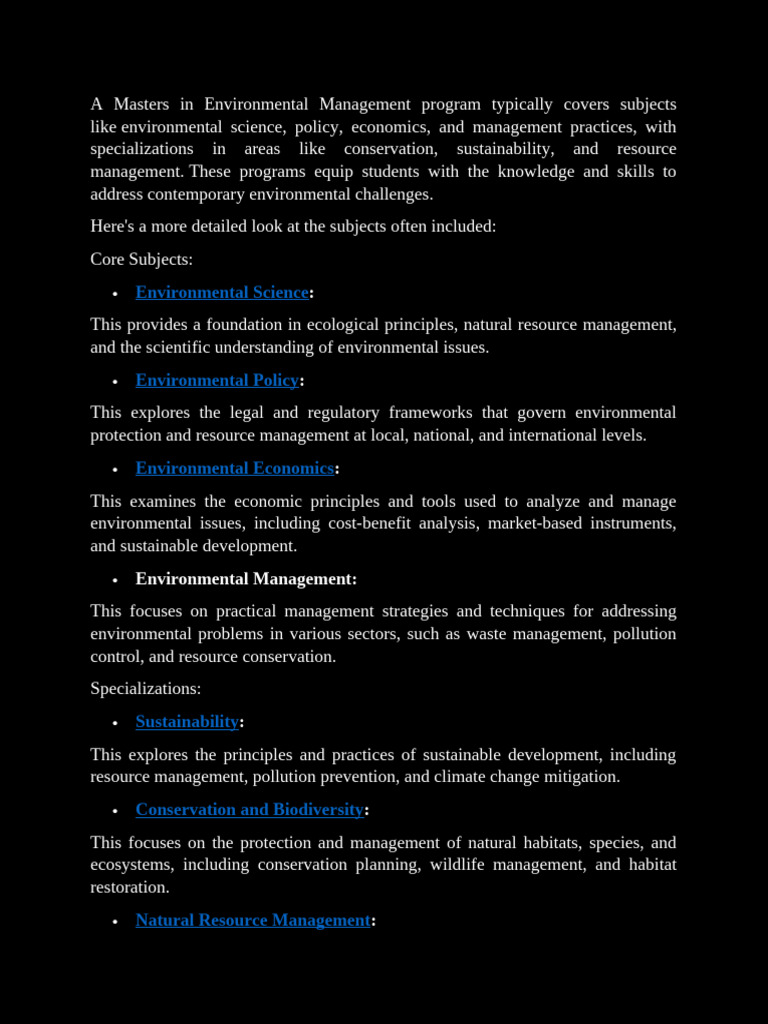 Masters in Environmental Management Overview | PDF | Conservation ...