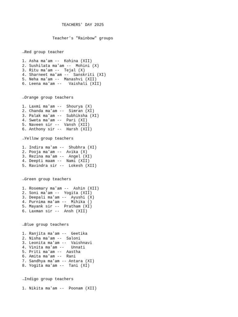 Teachers' Day 2025 Group Assignments | PDF