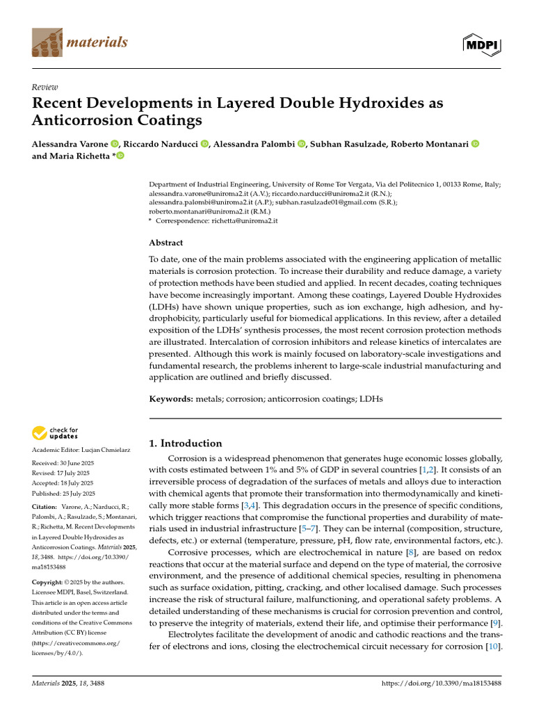 Layered Double Hydroxides for Anticorrosion | PDF | Corrosion | Magnesium