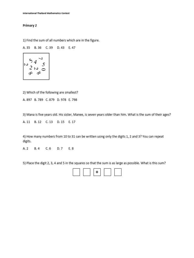 Thailand International Math Contest Questions | PDF | Numbers | Pi