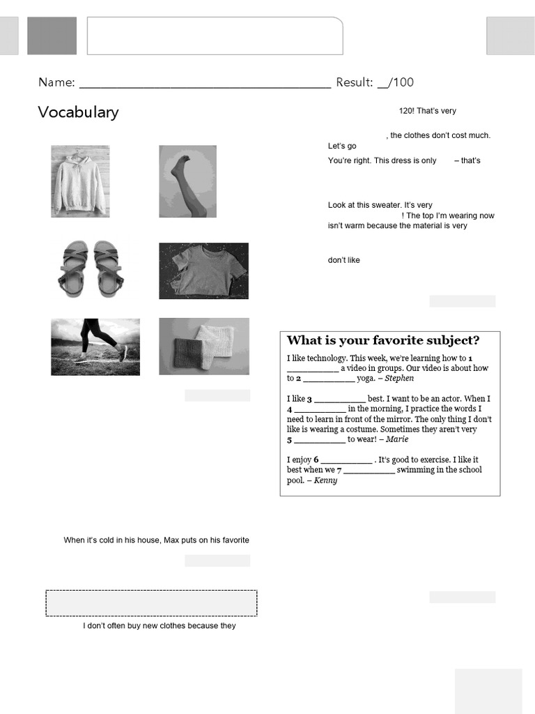 Unit 3 Progress Test: Vocabulary & Grammar | PDF | Clothing | Sneakers