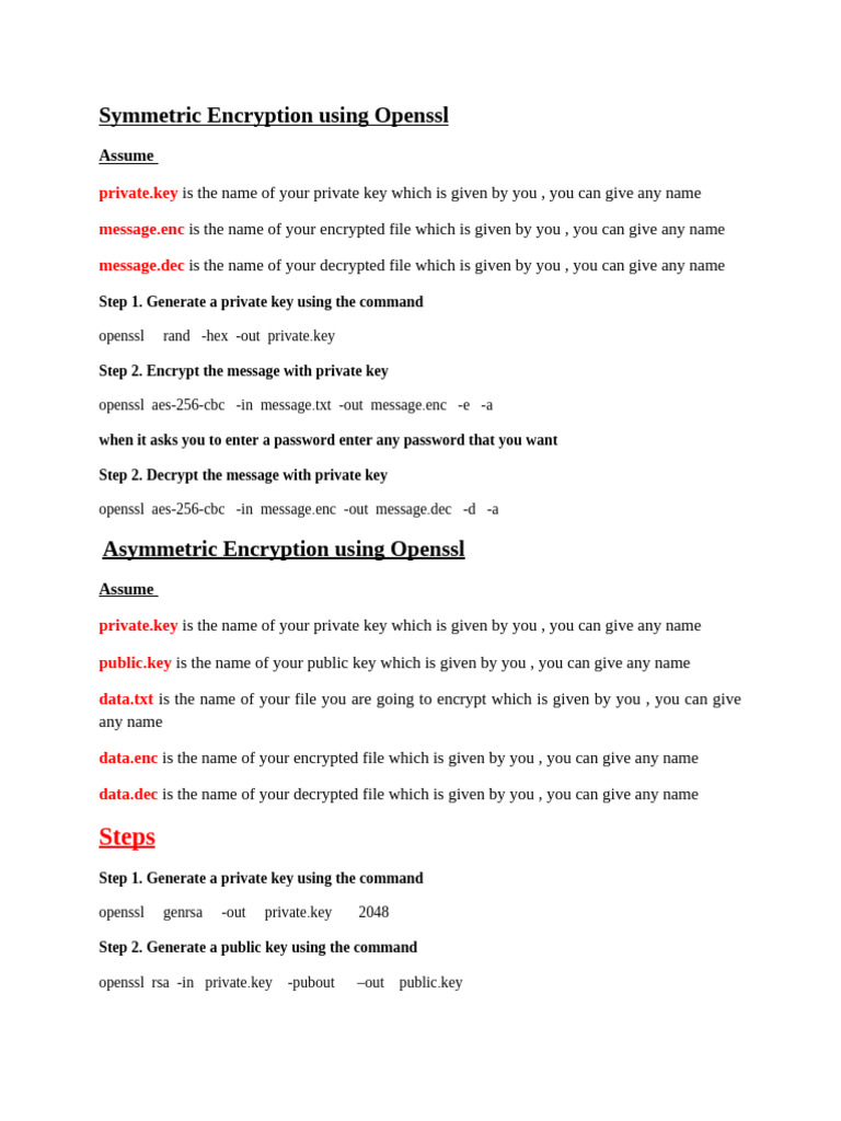 OpenSSL Symmetric & Asymmetric Encryption Guide | PDF