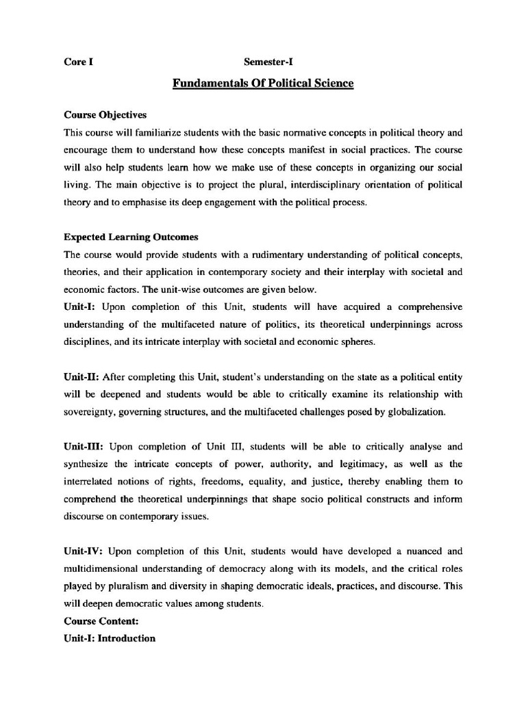 Sem-I Pol - Sci Minor Syllabus NEP 2020 | PDF