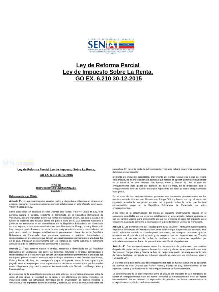 Ley de Impuesto Sobre La Renta en Venezuela | PDF | Impuestos ...