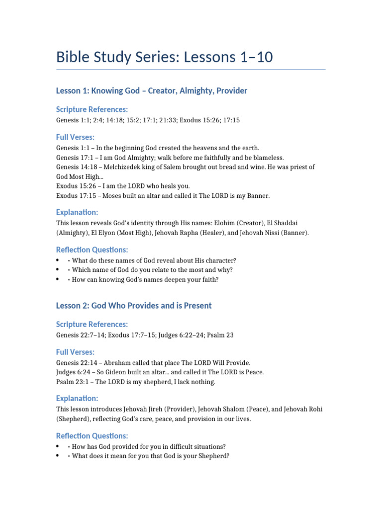 Bible Study Lessons on God's Nature | PDF | Jesus | Religious Belief ...