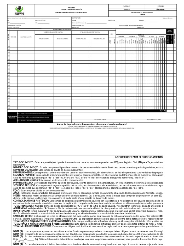 Formato de Registro de Asistencia Mensual | PDF
