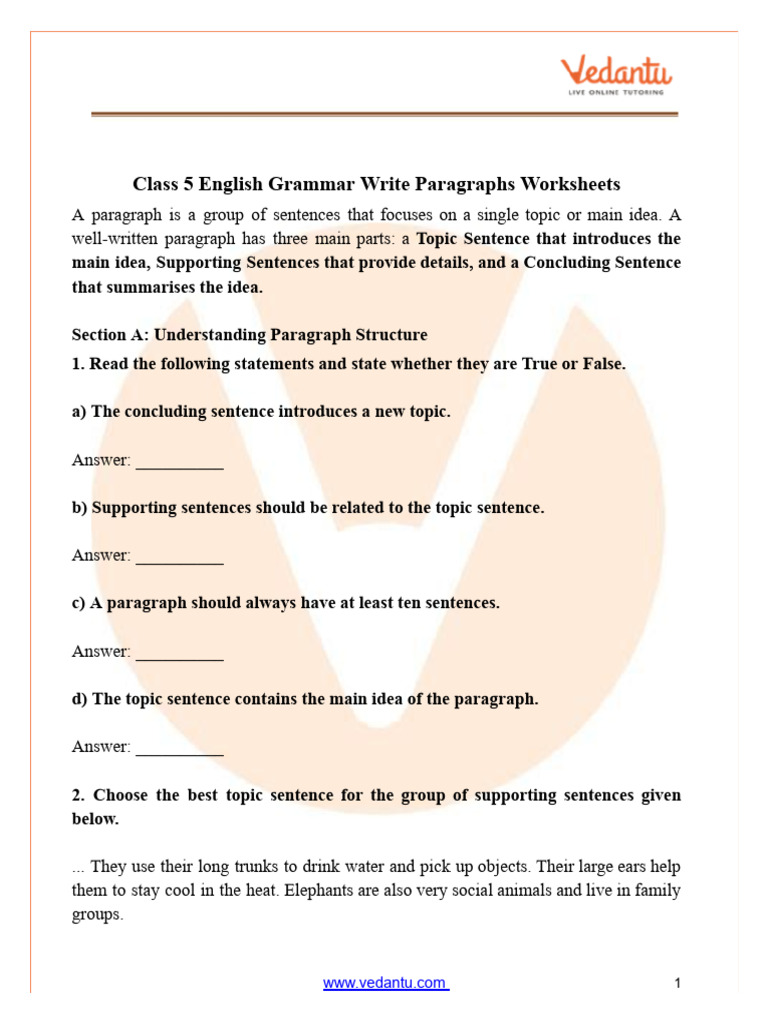 Grade 5 Paragraph Writing Worksheets | PDF | Trees